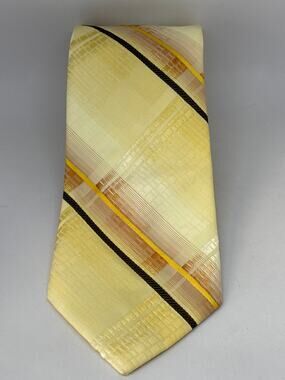 Vintage Don Loper 55.5" Yellow Gold and Brown Striped Necktie 4" Wide